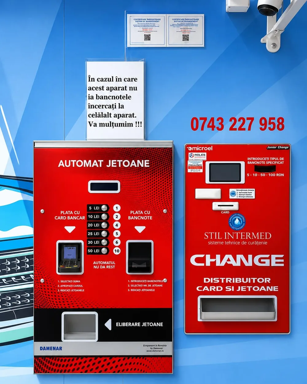 Automat de jetoane cu plată cash sau card la Happy Car Wash Galați